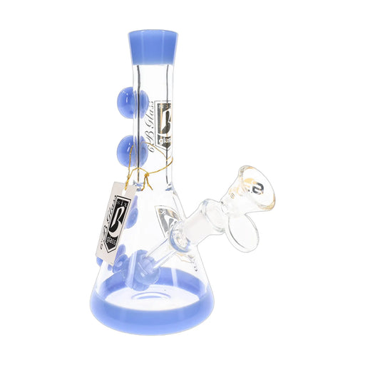 6B Glass double showerhead beaker bong, 7.5 inch compact piece, assorted colors