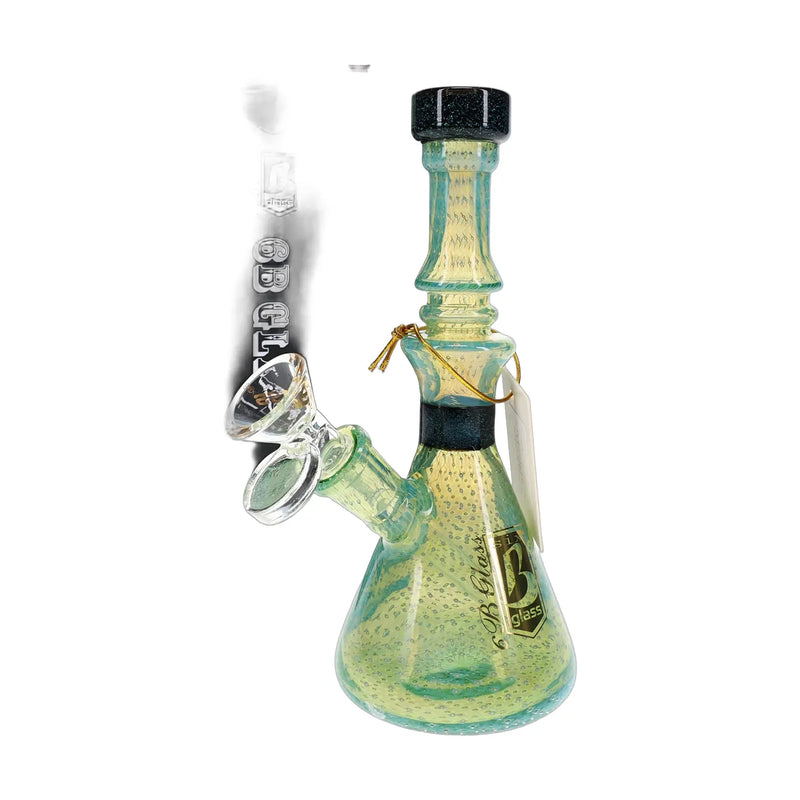 6B Glass silver fumed bubble dichro beaker bong, 7 inch with sparkly accents