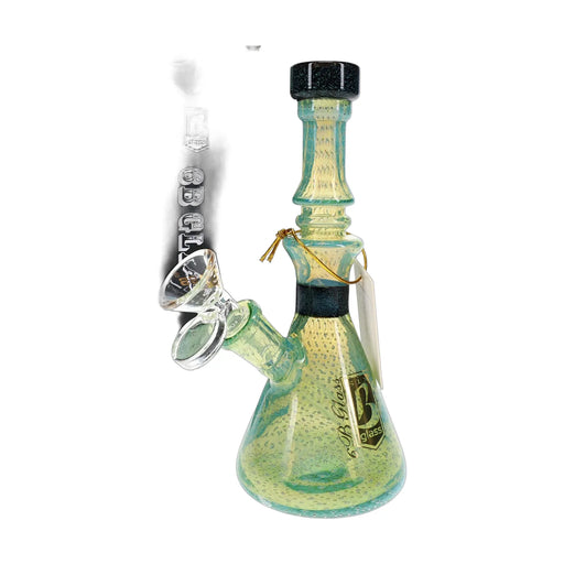 6B Glass silver fumed bubble dichro beaker bong, 7 inch with sparkly accents
