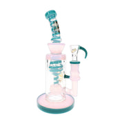 6B Glass swirl striped multi-perc bong, 9 inch with sphere and showerhead percs