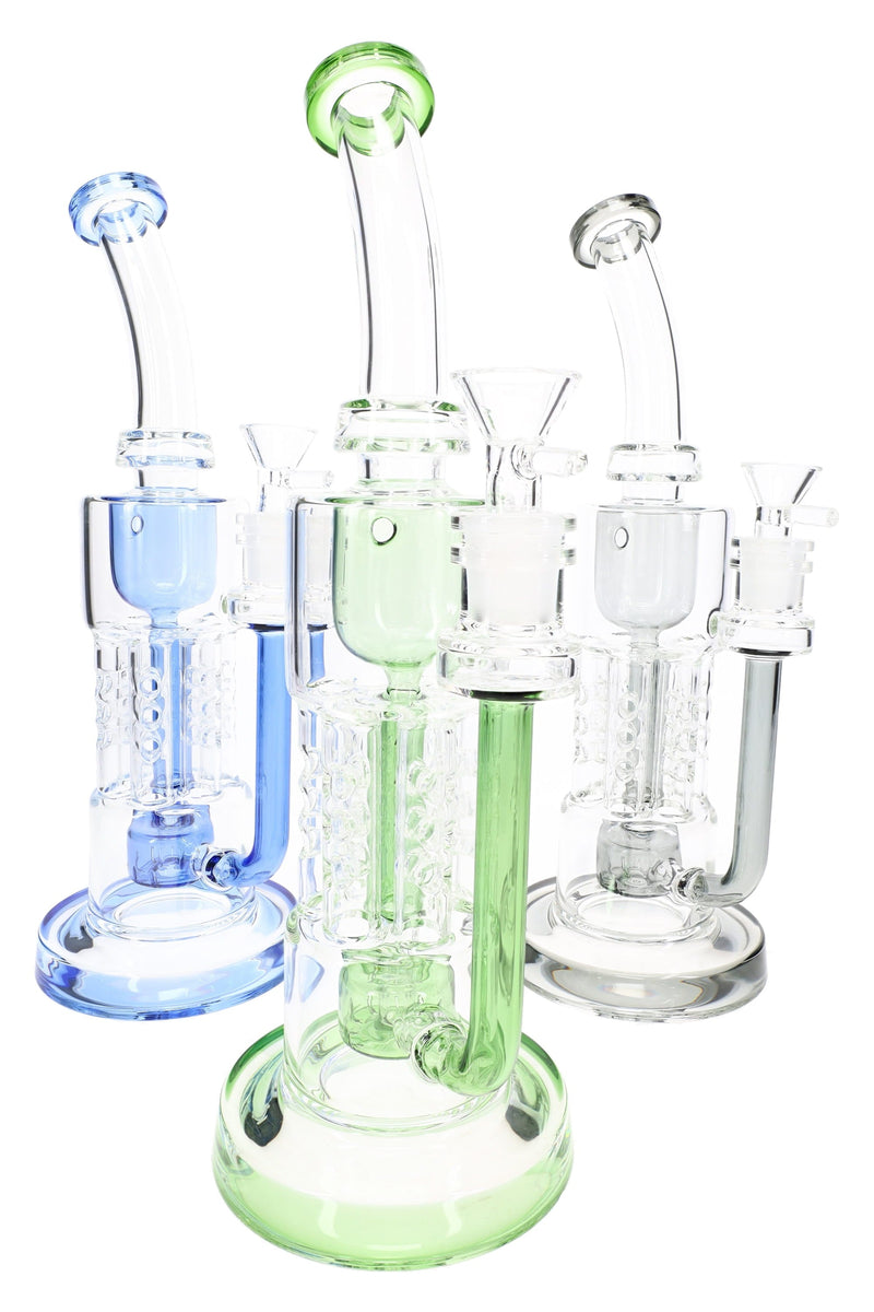 Glass HexaRecycler Bong “Six Shooter” – 11½″ – Assorted Colors