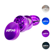 AFM 4-piece aluminum herb grinder with diamond teeth, pollen screen, and scraper