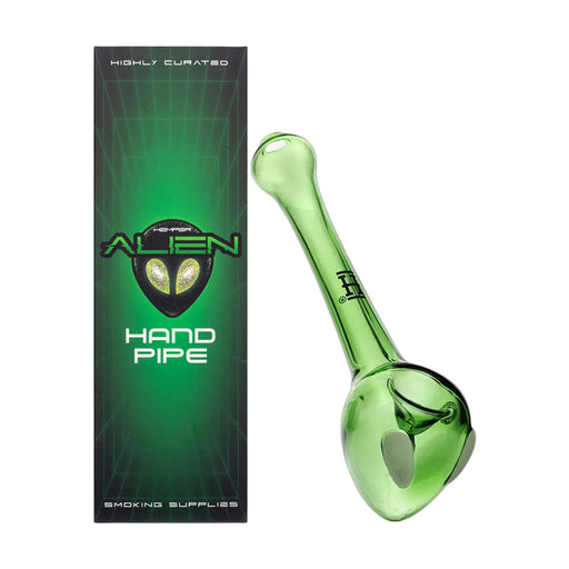 Alien head glass spoon pipe, 2.5 inch transparent green with glow eyes