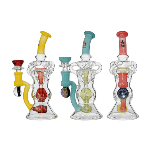Calibear triple arm Swiss Fab incycler dab rig with marble accent and recycler