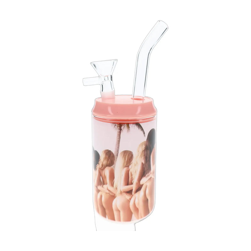 Cheeky bottle bong with beach decal, 4.5 inch compact glass piece with bowl