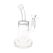 Clear glass stemless bong, 9 inch with bent neck and showerhead percolator