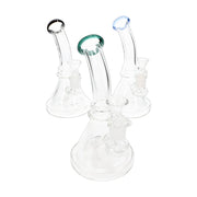 Clear stemless beaker bong, 7.5 inch with matrix stem and colored rim accent