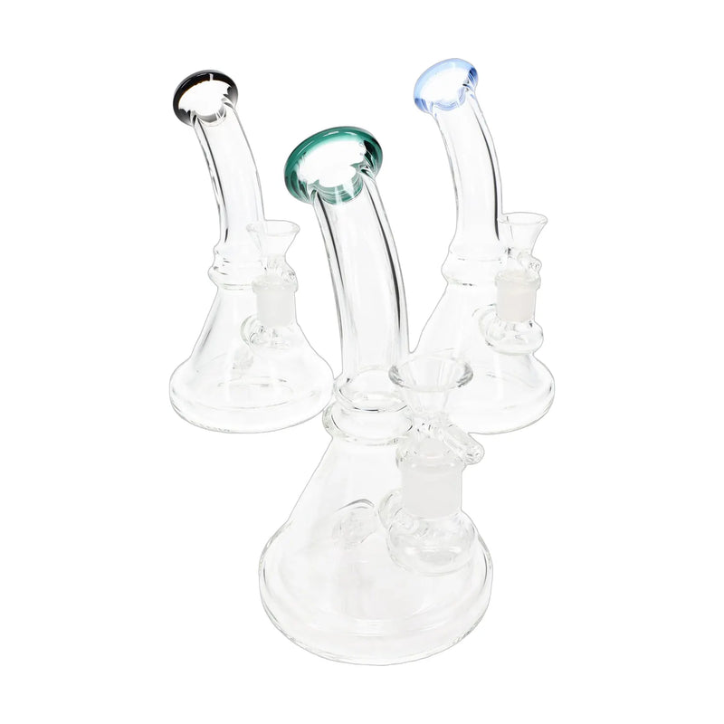Clear stemless beaker bong, 7.5 inch with matrix stem and colored rim accent