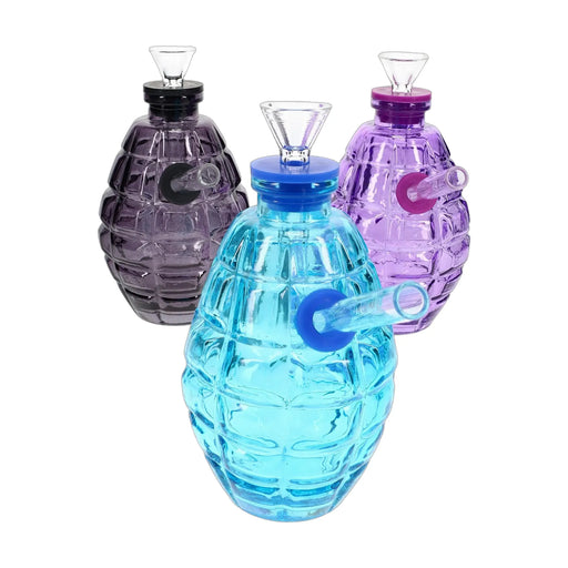 Colored glass grenade shaped novelty bong, 4.5 inch compact water piece