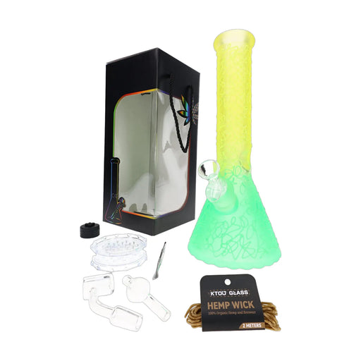 Glass beaker bong gift set, 12.5 inch with ice pinch and tool bundle
