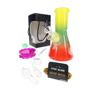Glass beaker bong gift set, 8 inch with ice pinch and accessory bundle