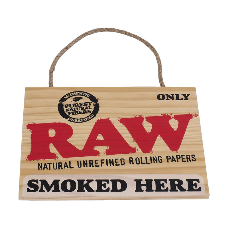RAW wooden wall sign 9x12 inches with red logo for smoke room decor