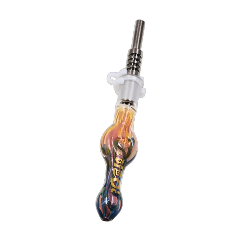 RockPulse 14 mm glass nectar straw with twisted design and titanium tip