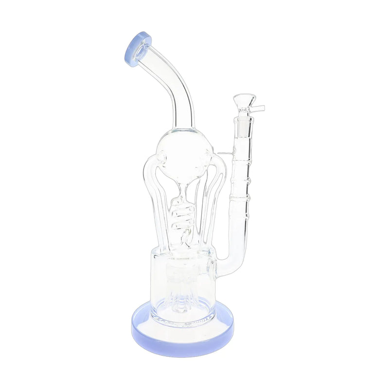Spiral quad recycler glass bong, 13.5 inch with sprinkler perc and colored accents