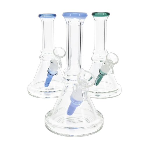 Stemless glass beaker bong, 7.5 inch with colored rim, 14.5 mm bowl