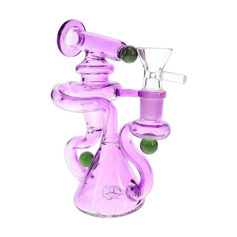 Stemless glass recycler bong, 6 inch compact with 14.5 mm bowl, assorted colors