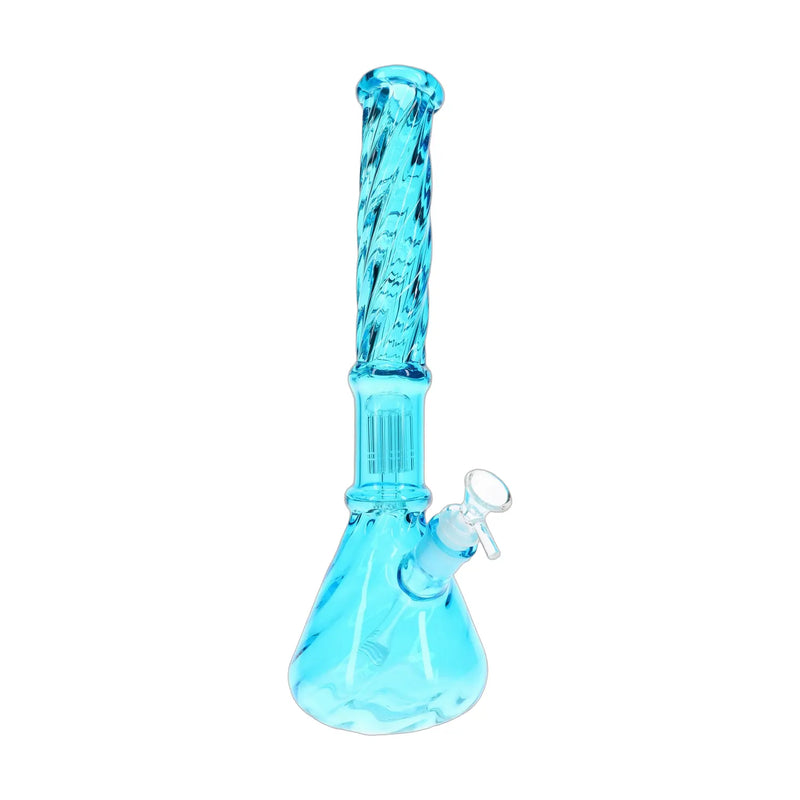 Twisted glass beaker bong, 15 inch with six-arm tree percolator, assorted colors