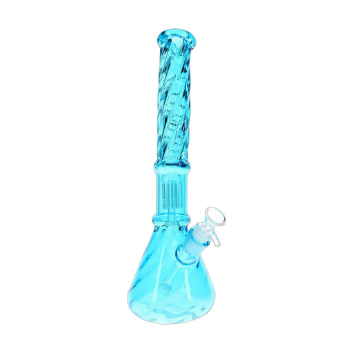 Twisted glass beaker bong, 15 inch with six-arm tree percolator, assorted colors