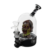 Zombie dome glass bong with detailed zombie head, side bowl and curved neck